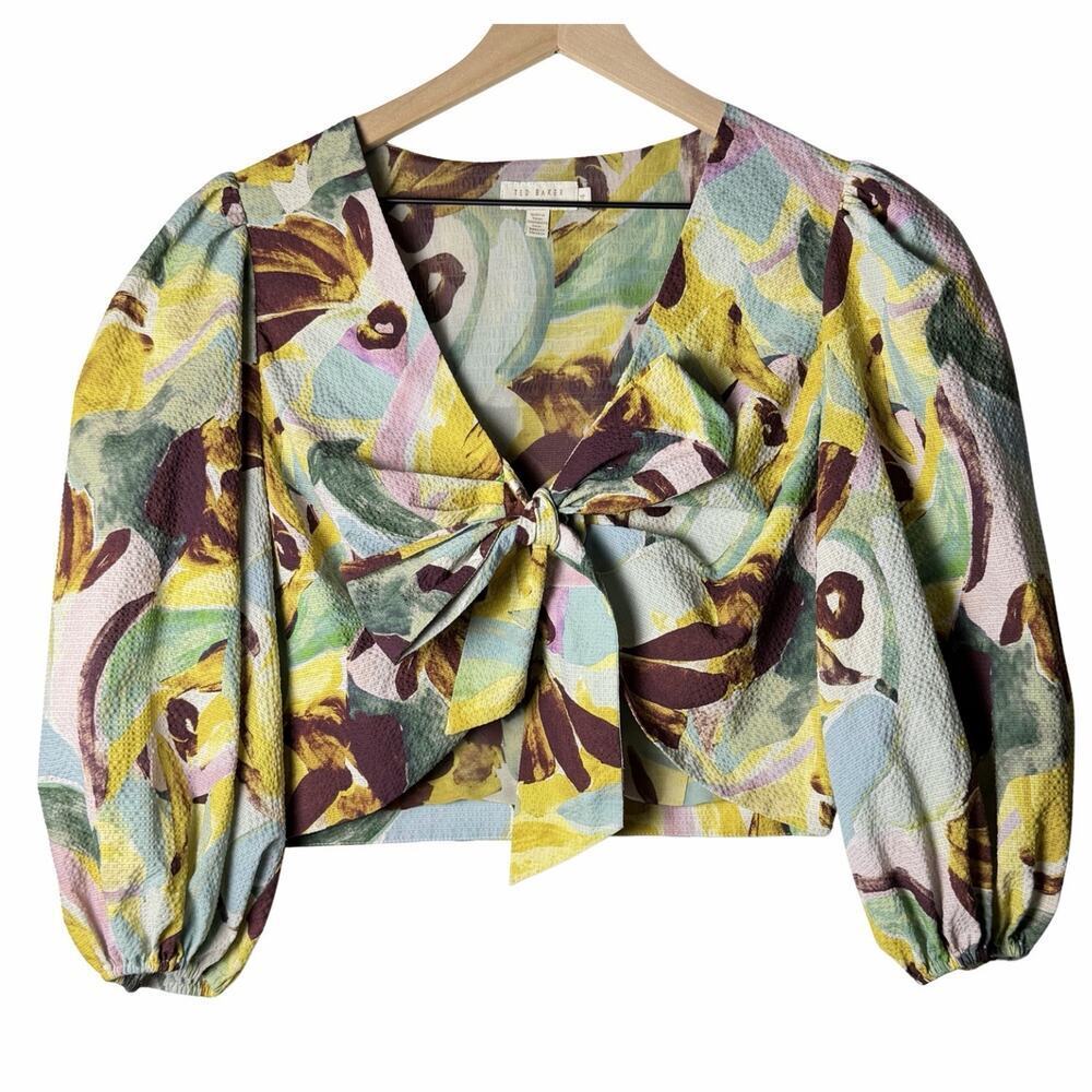 Ted Baker Bithana Top Blouse Tie Front Half Balloon Sleeve Women’s Size 4